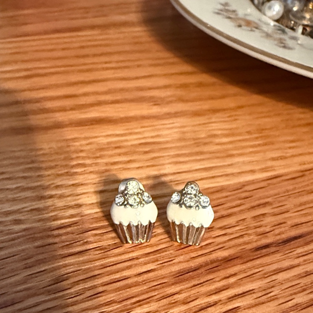 Cupcake Gold Shaped Earrings with Rhinestones